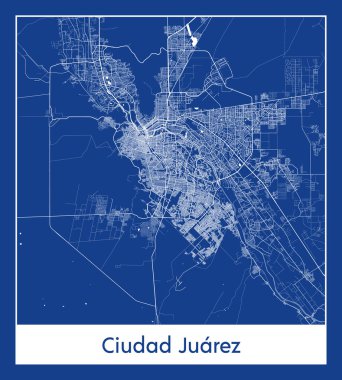 Ciudad Juarez Meksika Kuzey Amerika haritası mavi iz vektör çizimi