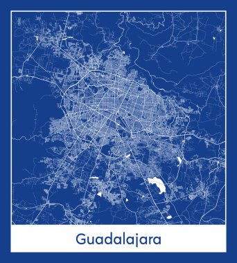 Guadalajara Meksika Kuzey Amerika haritası mavi baskı vektör çizimi