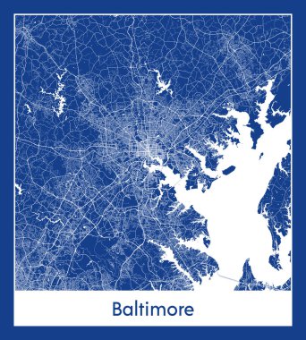 Baltimore Amerika Birleşik Devletleri Kuzey Amerika haritası mavi baskı vektör illüstrasyonu