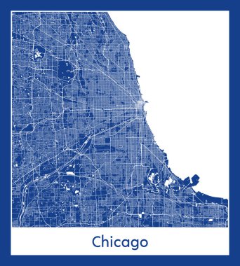 Chicago Amerika Birleşik Devletleri Kuzey Amerika haritası mavi baskı vektör illüstrasyonu