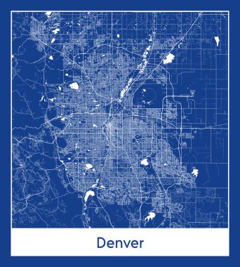 Denver Amerika Birleşik Devletleri Kuzey Amerika haritası mavi baskı vektör illüstrasyonu
