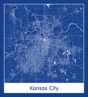 Kansas City Birleşik Devletleri Kuzey Amerika Haritası Mavi baskı vektör illüstrasyonu