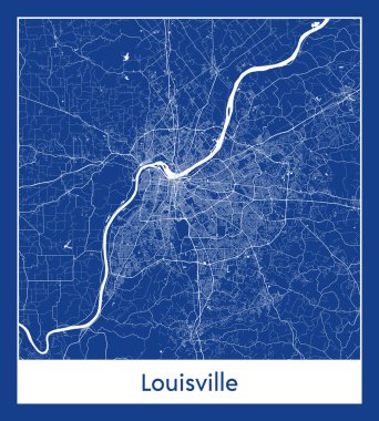 Louisville Birleşik Devletleri Kuzey Amerika haritası mavi baskı vektör illüstrasyonu