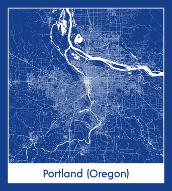 Portland Oregon Amerika Birleşik Devletleri Kuzey Amerika haritası mavi baskı vektör illüstrasyonu