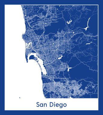 San Diego Amerika Birleşik Devletleri Kuzey Amerika haritası mavi baskı vektör illüstrasyonu