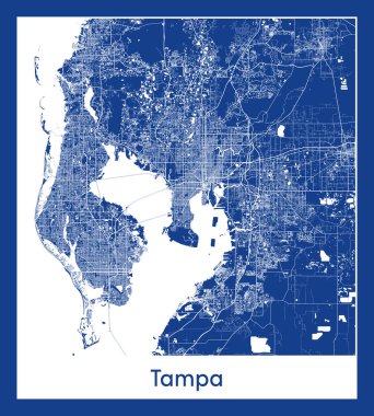 Tampa Birleşik Devletleri Kuzey Amerika haritası mavi baskı vektör çizimi