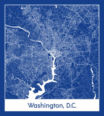 Washington, D.C. Birleşik Devletler Kuzey Amerika haritası mavi baskı vektör çizimi