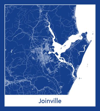 Joinville Brezilya Güney Amerika haritası mavi baskı vektör illüstrasyonu