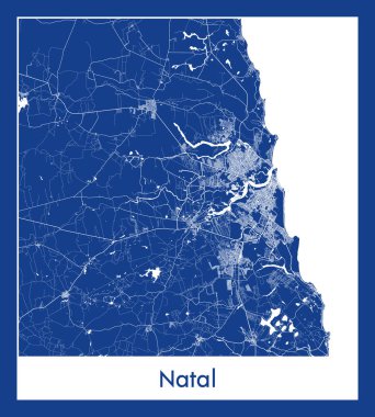 Natal Brazil Güney Amerika Şehri haritası mavi baskı vektör illüstrasyonu