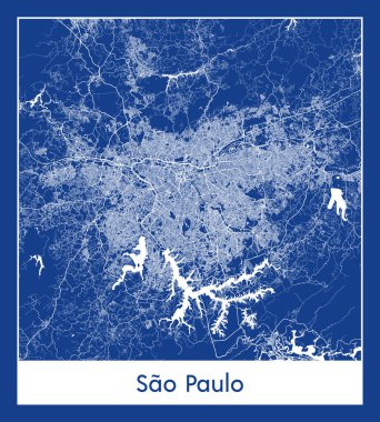 Sao Paulo Brezilya Güney Amerika haritası mavi baskı vektör çizimi