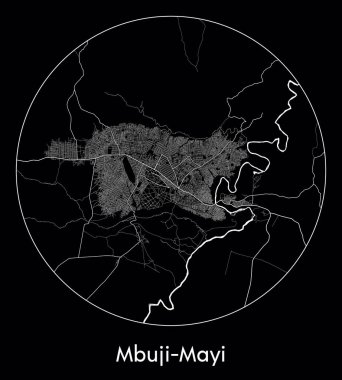 Şehir haritası Mbuji-Mayi Demokratik Kongo Afrika Cumhuriyeti vektör illüstrasyonu