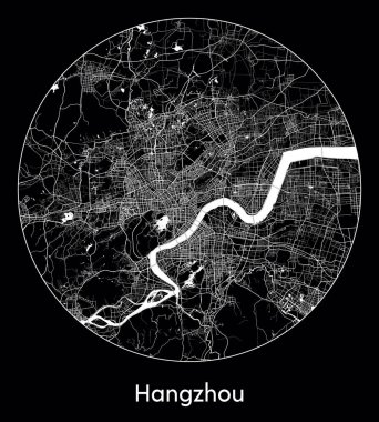 Şehir Haritası Hangzhou Çin Asya vektör illüstrasyonu