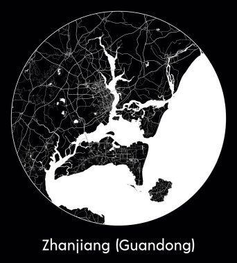 Şehir haritası Zhanjiang (Guandong) Çin Asya vektör illüstrasyonu
