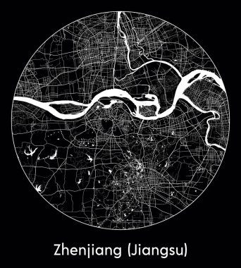 Şehir haritası Zhenjiang (Jiangsu) Çin Asya vektör illüstrasyonu