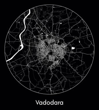 Vadodara Şehir Haritası Hindistan Asya vektör illüstrasyonu