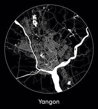Şehir Haritası Yangon Myanmar Asya vektör illüstrasyonu