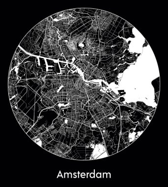 Amsterdam Şehir Haritası Hollanda Avrupa vektör illüstrasyonu