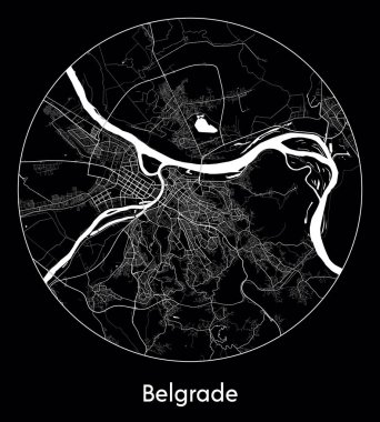 Belgrad Şehir Haritası Sırbistan Avrupa vektör ilüstrasyonu