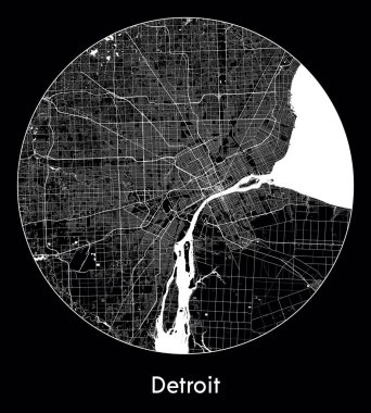 Detroit Şehir Haritası Birleşik Devletler Kuzey Amerika vektör illüstrasyonu