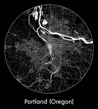 Portland Şehir Haritası (Oregon) Birleşik Devletler Kuzey Amerika vektör illüstrasyonu