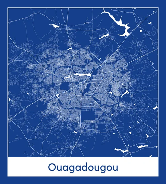 Ouagadougou Burkina Faso Afrika Şehri haritası mavi baskı çizimi