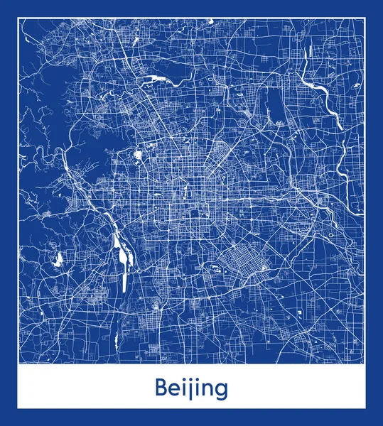 Pekin Chiny Azja Mapa Miasta Niebieski Druk Wektor Ilustracja — Wektor stockowy