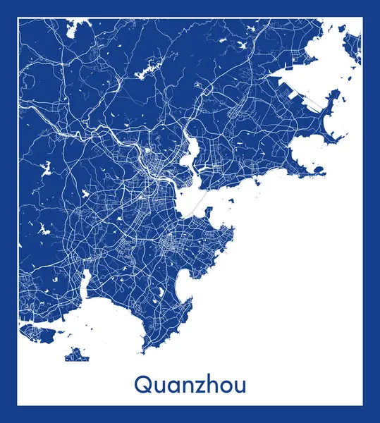 Quanzhou Chiny Azja Mapa Miasta Niebieski Druk Wektor Ilustracja — Wektor stockowy