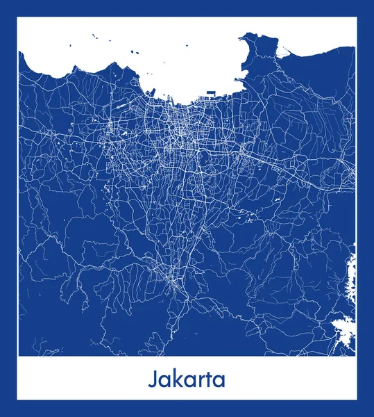 Jacarta Indonésia Ásia Mapa Cidade Ilustração Vetorial Impressão Azul —  Vetores de Stock