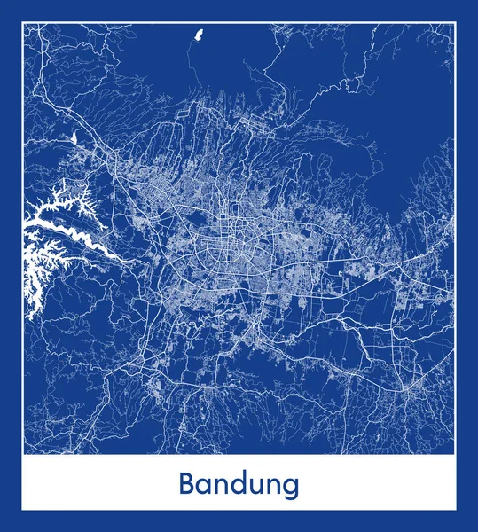 Bandung Ινδονησία Ασία Πόλη Χάρτη Μπλε Εκτύπωση Διανυσματική Απεικόνιση — Διανυσματικό Αρχείο
