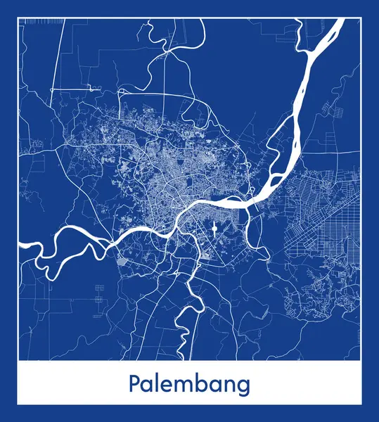 Gambar Vektor Cetak Biru Peta Kota Palembang Indonesia - Stok Vektor