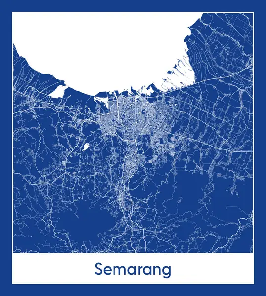 Gambar Vektor Cetak Biru Peta Kota Semarang Indonesia - Stok Vektor