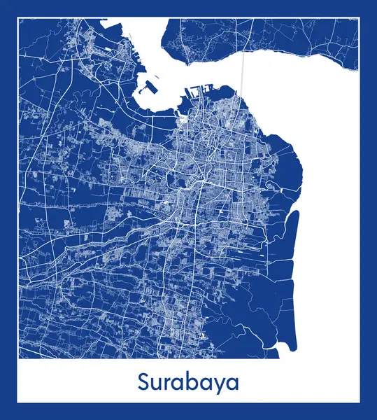 Surabaya Endonezya Asya Şehri haritası mavi baskı vektör çizimi