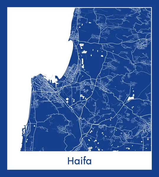 Hayfa İsrail Asya Şehri haritası mavi baskı vektör illüstrasyonu