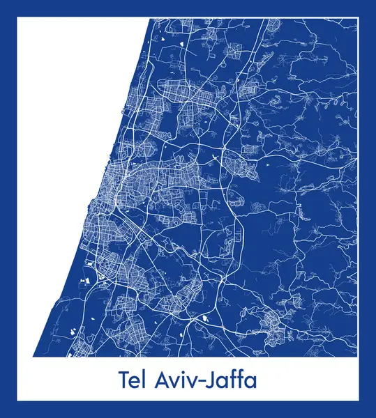 Tel Aviv Jaffa Israel Asia City Mappa Blu Stampa Vettoriale — Vettoriale Stock