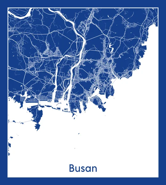Busan Güney Kore Asya Şehri haritası mavi baskı vektör illüstrasyonu