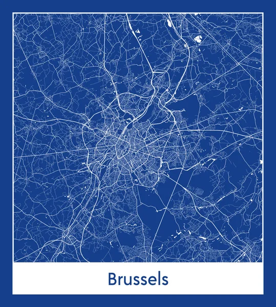 布鲁塞尔欧洲城地图蓝色印刷矢量图解 — 图库矢量图片