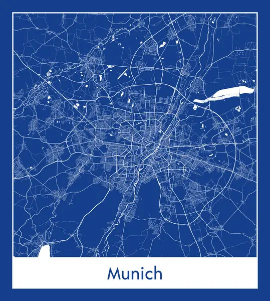 Münih Almanya Avrupa Şehir Haritası Mavi Baskı Vektör Illüstrasyonu — Stok Vektör