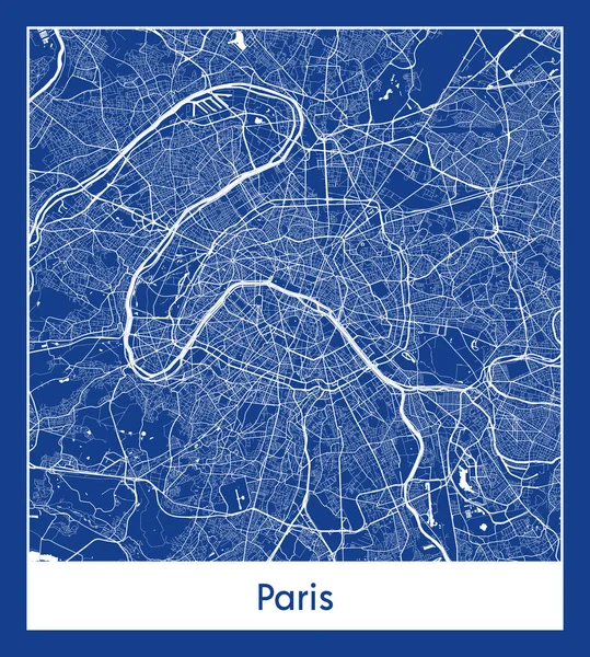 Parigi Francia Europa Città Mappa Blu Stampa Vettoriale Illustrazione — Vettoriale Stock