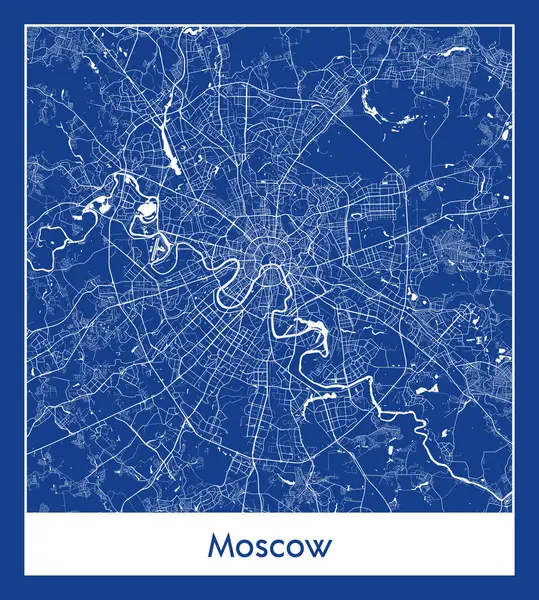Иллюстрация Синего Вектора Карты Москвы Россия Европа — стоковый вектор