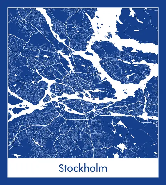 Stockholm Švédsko Evropa Mapa Města Modrý Tisk Vektor Ilustrace — Stockový vektor