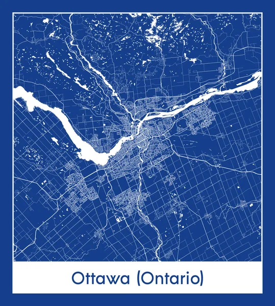 Ottawa Ontario Canada North America City Mapa Azul Imprimir Vector — Archivo Imágenes Vectoriales