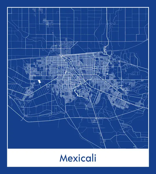 Mexicali México North America City Mapa Azul Imprimir Vector Ilustración — Vector de stock