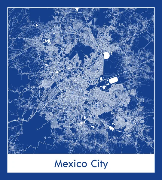 Ciudad México México Ciudad América Del Norte Mapa Azul Imprimir — Vector de stock