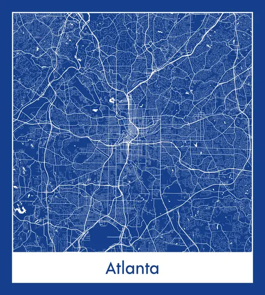Atlanta Birleşik Devletleri Kuzey Amerika haritası mavi baskı vektör illüstrasyonuName