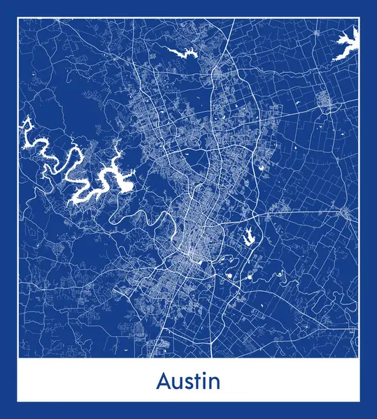 Austin Amerika Birleşik Devletleri Kuzey Amerika haritası mavi baskı vektör illüstrasyonu
