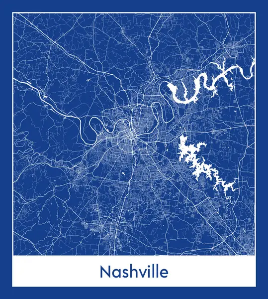 Nashville Amerika Birleşik Devletleri Kuzey Amerika haritası mavi baskı vektör illüstrasyonu