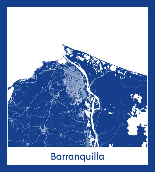 Barranquilla Kolombiya Güney Amerika haritası mavi baskı vektör çizimi