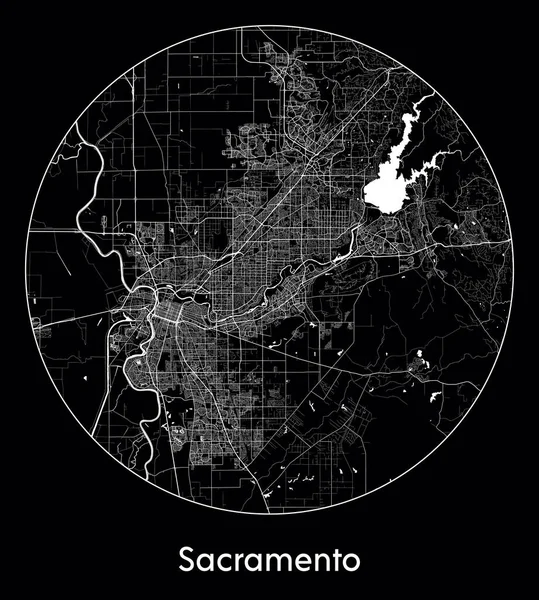 Sacramento Şehir Haritası Kuzey Amerika Birleşik Devletleri vektör illüstrasyonu