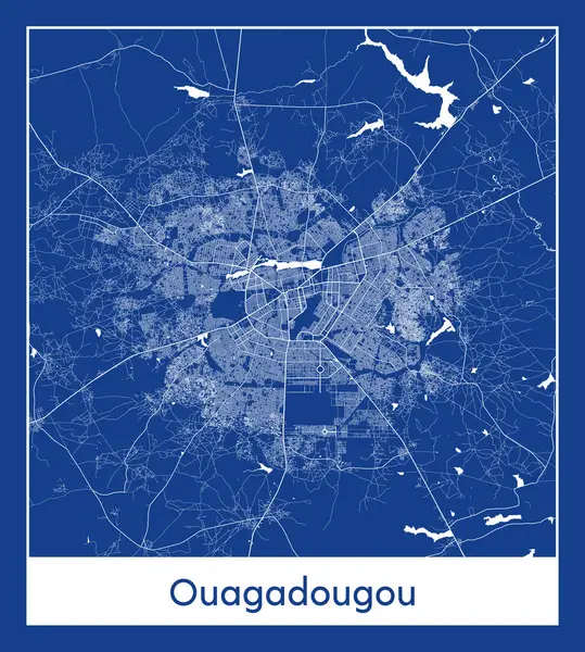 Ouagadougou Burkina Faso Afrika Şehri Haritası Mavi Baskı Çizimi Stok Vektör