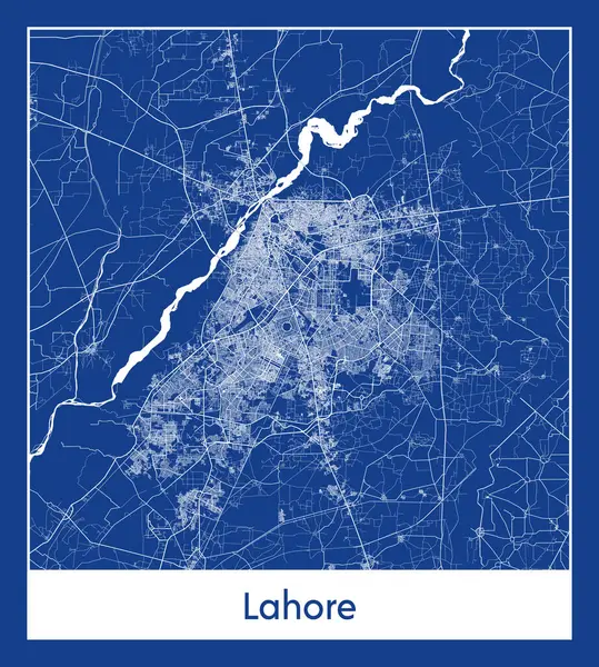 Lahore Πακιστάν Ασία Πόλη Χάρτη Μπλε Εκτύπωση Διανυσματική Απεικόνιση Royalty Free Διανύσματα Αρχείου